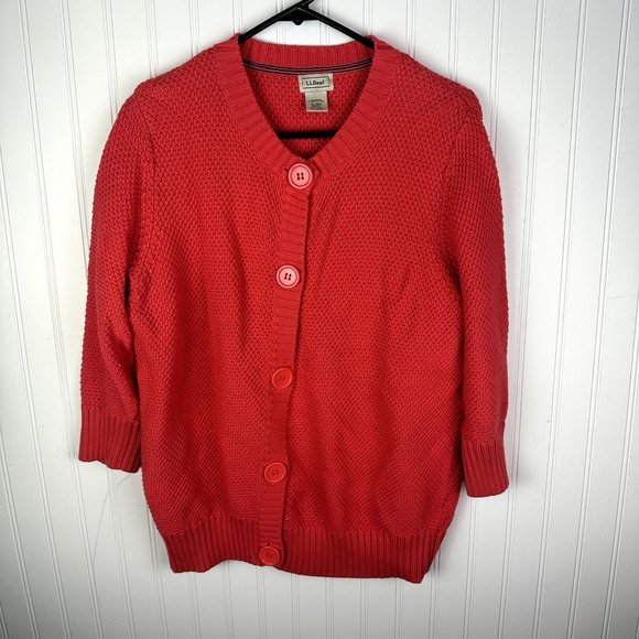 L.L. Bean Coral Cardigan Sweater Button Up Size‎ XL - Picture 1 of 5